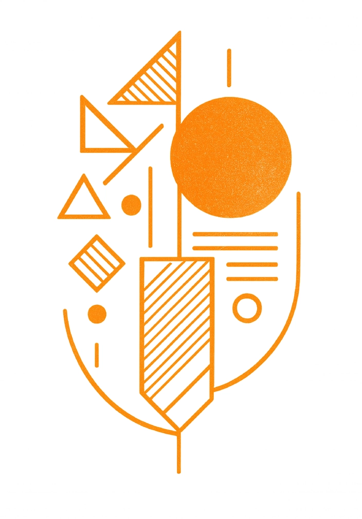 Tattoovorlage mit geometrischen Formen und Symbolen in Orange