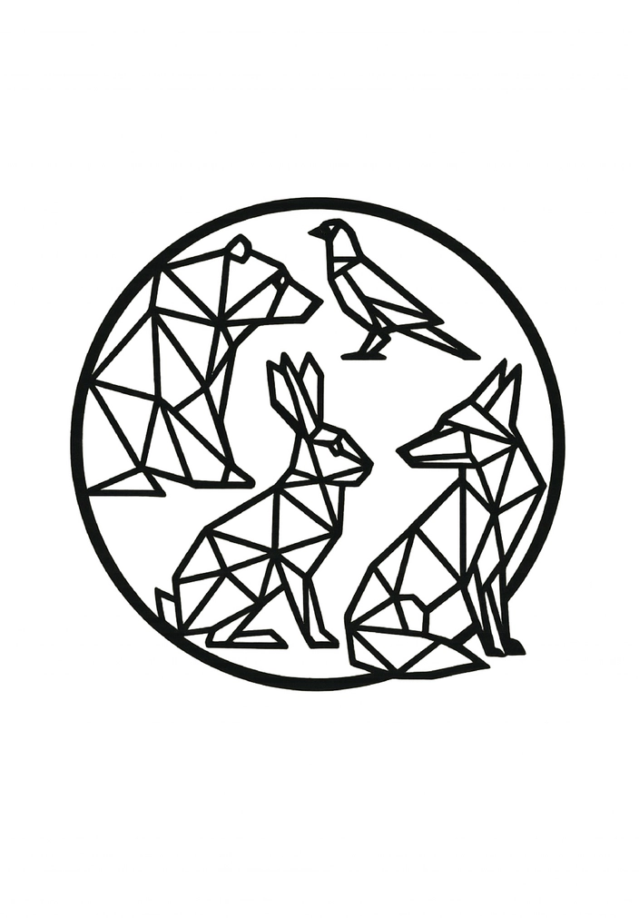 Tattoovorlage geometrische Tiere im Kreis