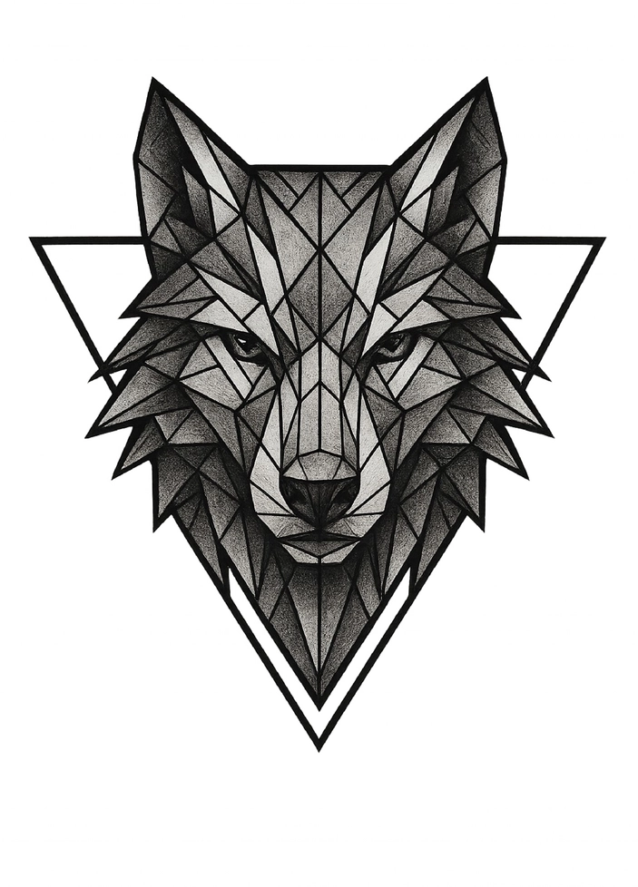 Tattoovorlage geometrischer Wolf für Oberschenkel