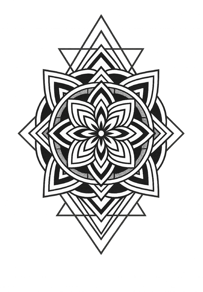 Tattoovorlage geometrisches Mandala mit symmetrischen Formen