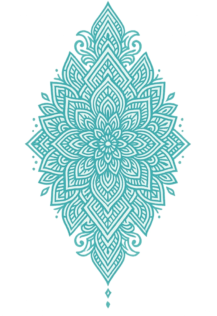 Tattoovorlage geometrisches Mandala für Oberschenkel in Türkis