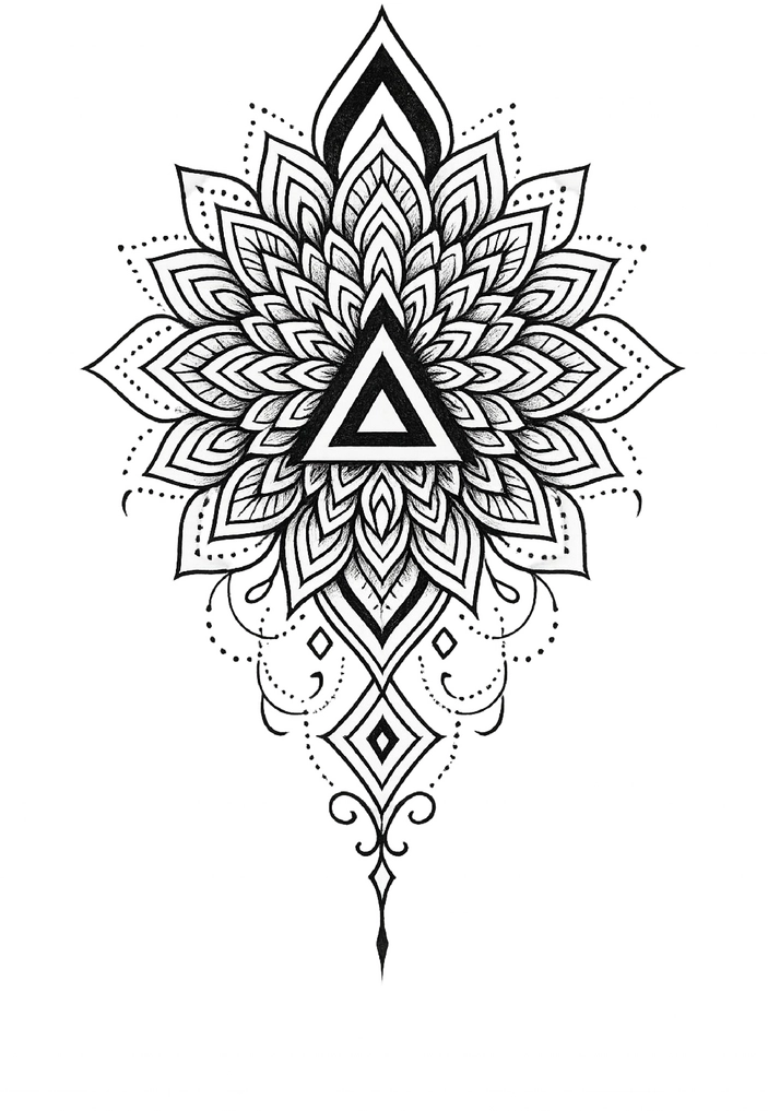 Tattoovorlage mit geometrischen Mandala-Elementen für Rücken
