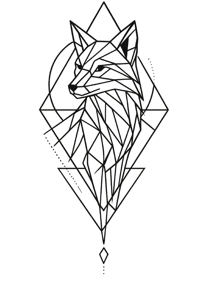 Tattoovorlage geometrisches Wolfsmotiv mit modernen Linien