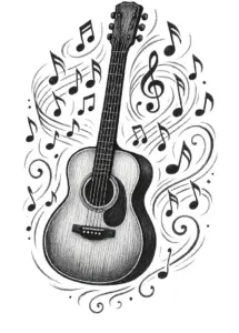 tattoovorlage-gitarre-mit-noten-fuer-musiker