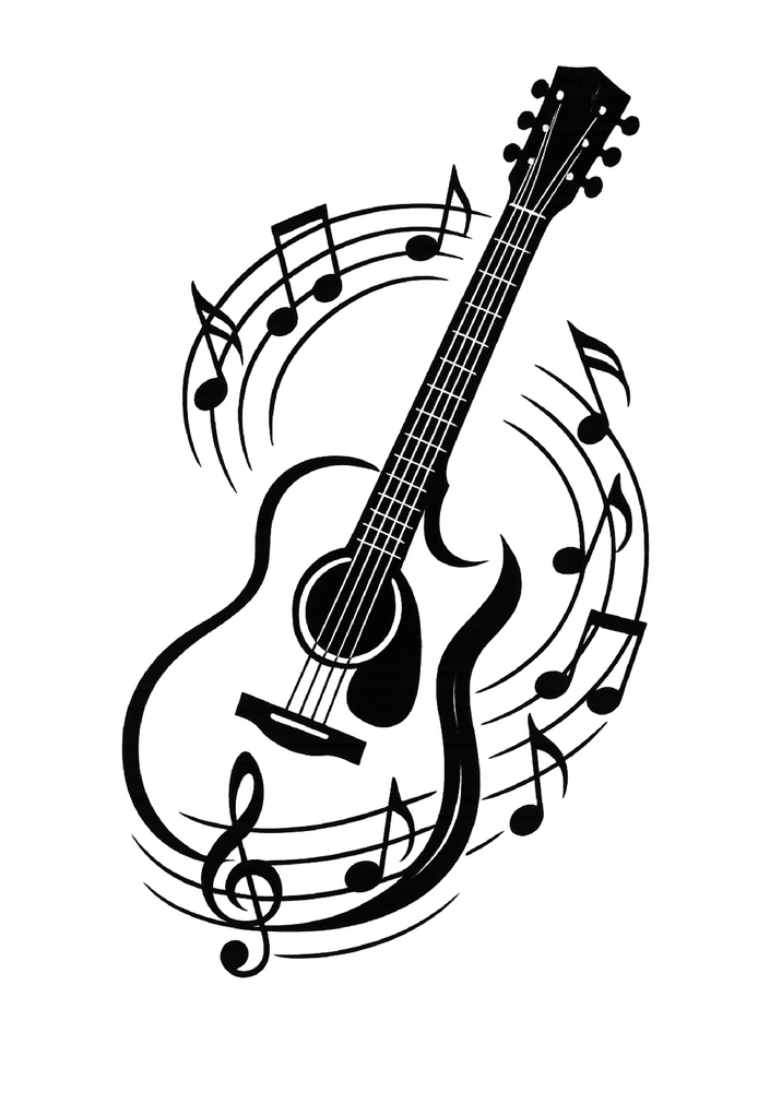 Tattoovorlage Gitarre mit Noten für Musikliebhaber