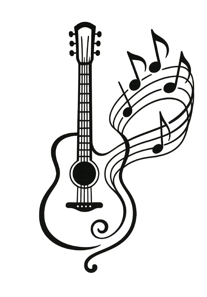 Tattoovorlage Gitarre mit Noten und Musikmotiv