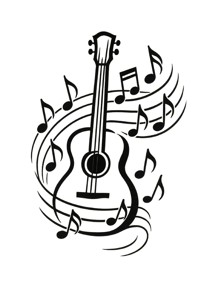 Tattoovorlage mit Gitarre und musikalischen Noten