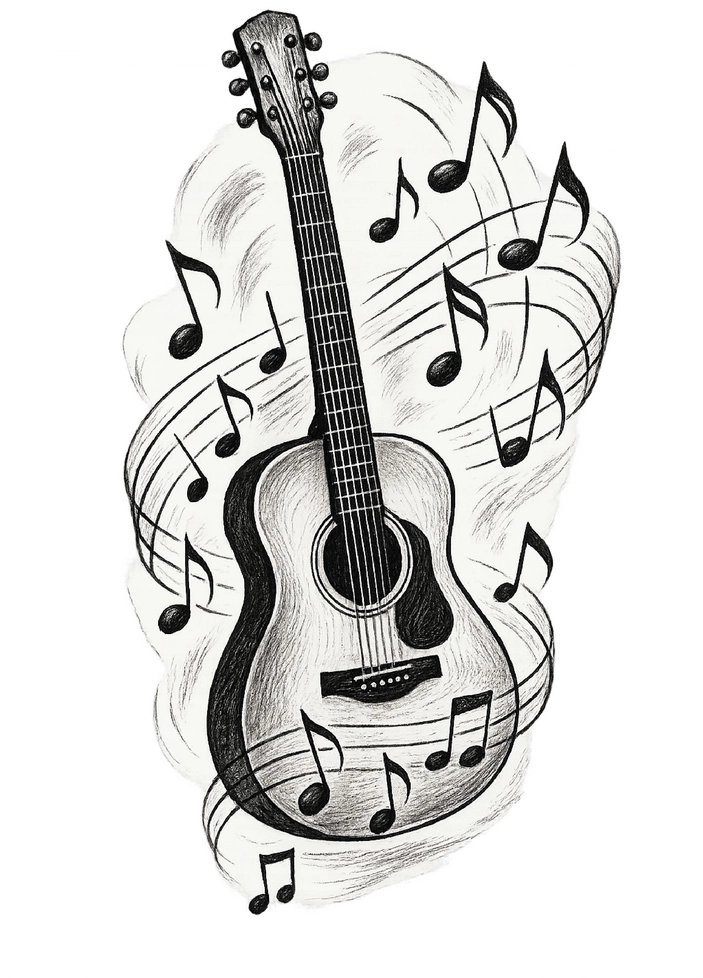 Tattoovorlage Gitarre und Noten für Unterarm