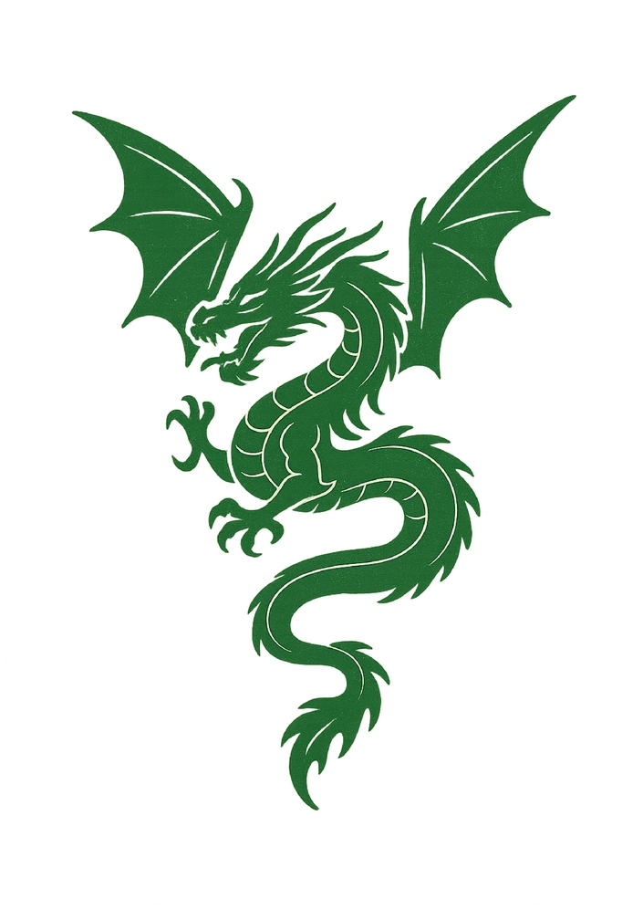 Tattoovorlage grüner Drache in fliegender Pose