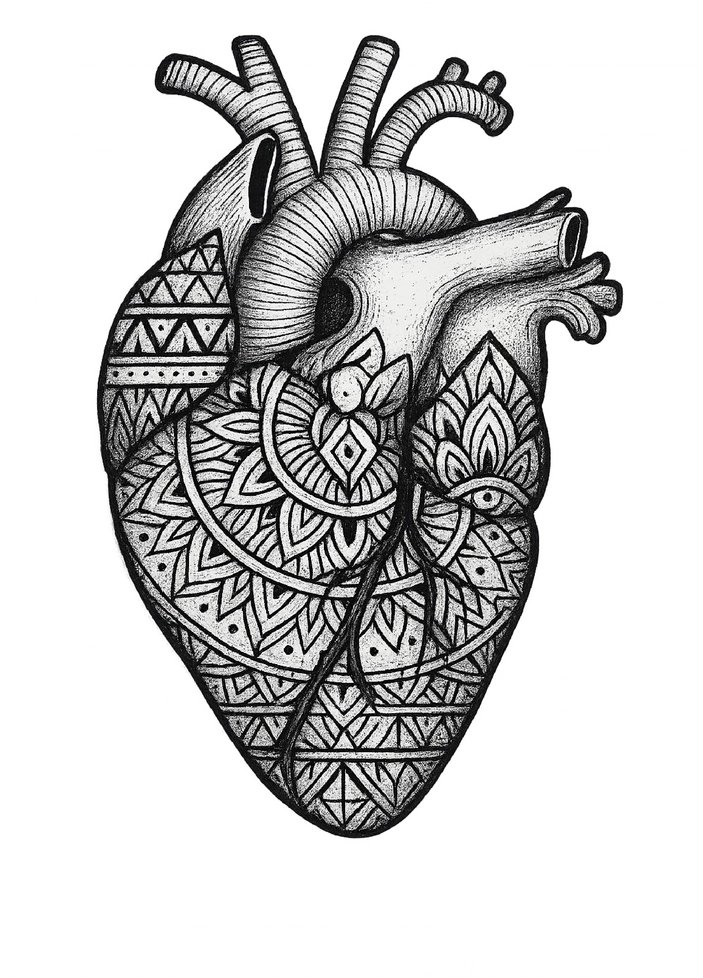 Tattoovorlage Herz mit geometrischen Mustern für Unterarm