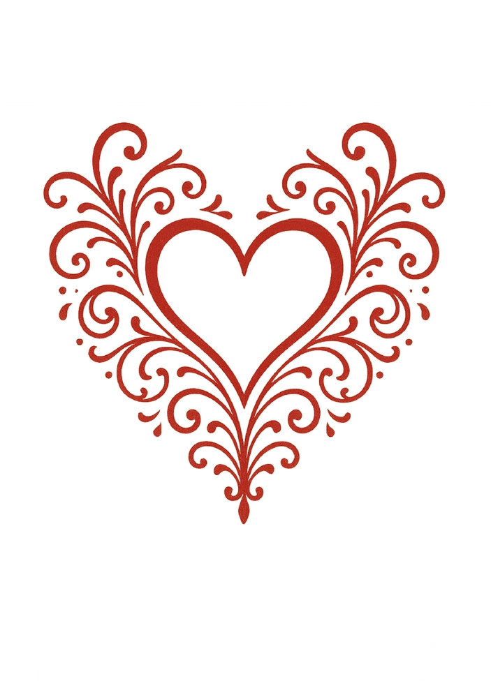 Tattoovorlage Herz mit geschwungenen Ornamenten