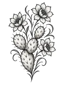 tattoovorlage-kaktus-mit-bluehen-blumen-schwarz-weiss