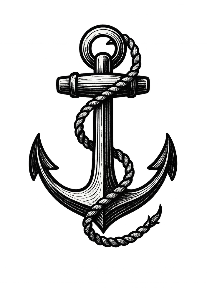 Tattoovorlage klassisches Ankerdesign mit Seil