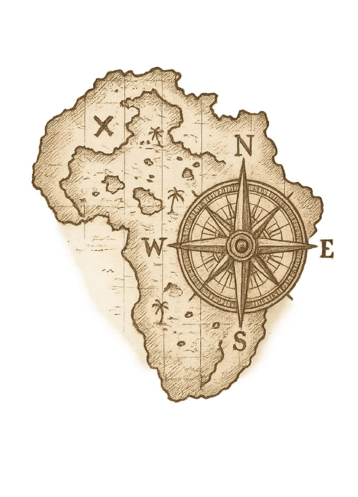 Tattoovorlage Kompass auf Afrika-Karte