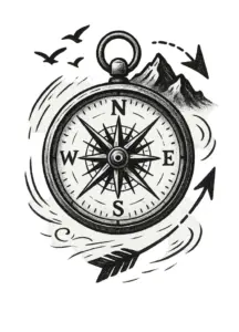 tattoovorlage-kompass-mit-bergen-und-voegeln