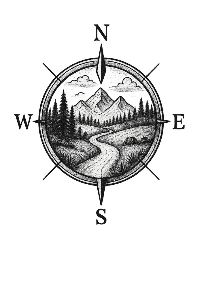 Tattoovorlage Kompass mit Landschaft für Männer