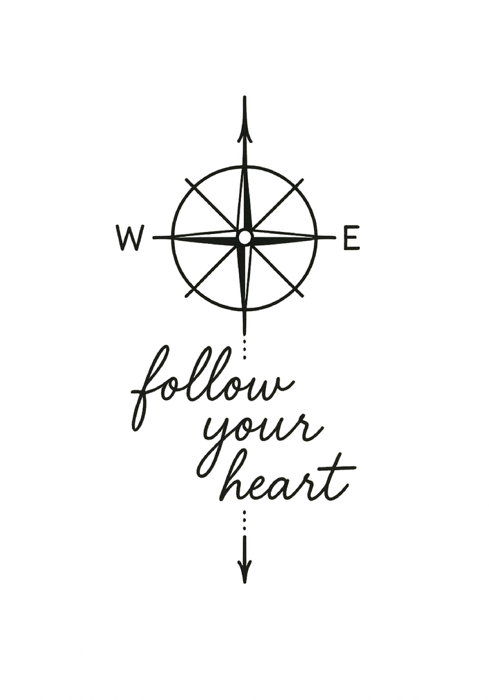 Tattoovorlage Kompass mit Spruch follow your heart