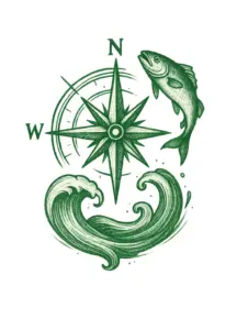 tattoovorlage-kompass-mit-wellen-und-fisch