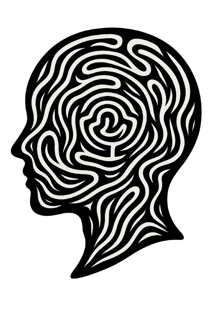 Tattoovorlage Kopf Labyrinth mit geschwungenen Linien