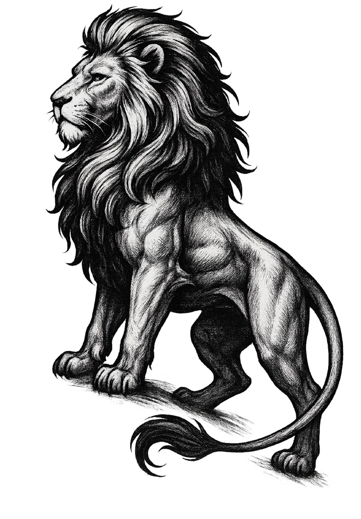 Tattoovorlage kraftvoller Löwe mit majestätischer Mähne
