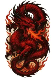 tattoovorlage-kraftvoller-roter-drache-im-kampf