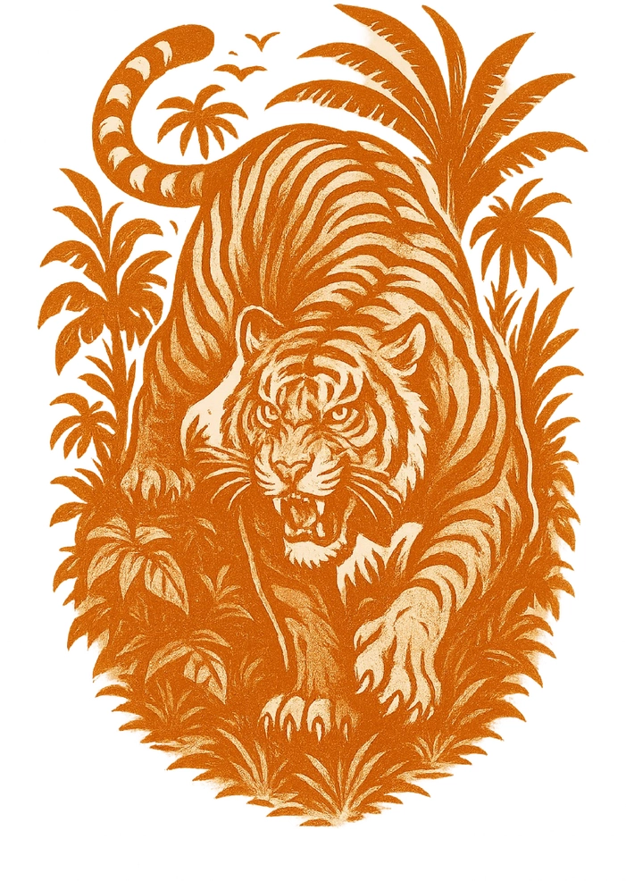 Tattoovorlage Kraftvoller Tiger im Dschungel