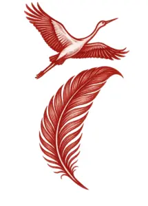 tattoovorlage-kranich-und-geschwungene-feder