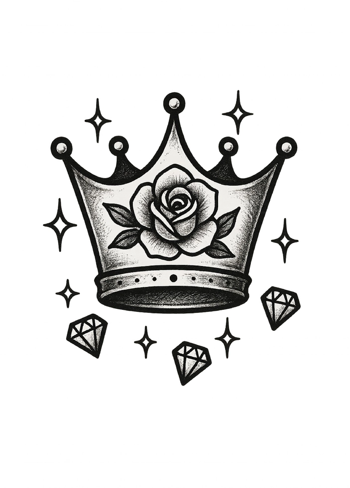 Tattoovorlage Krone mit Rose und Diamanten