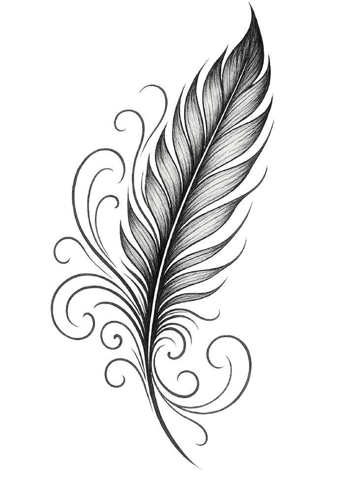 Tattoovorlage kunstvolle Feder mit geschwungenen Linien