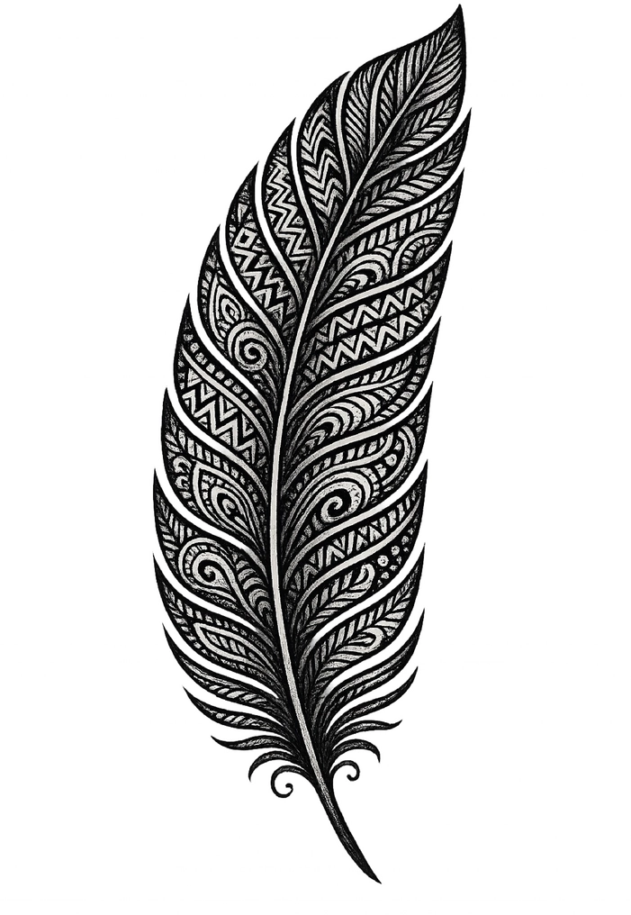 Tattoovorlage kunstvolle Feder mit verschiedenen Mustern