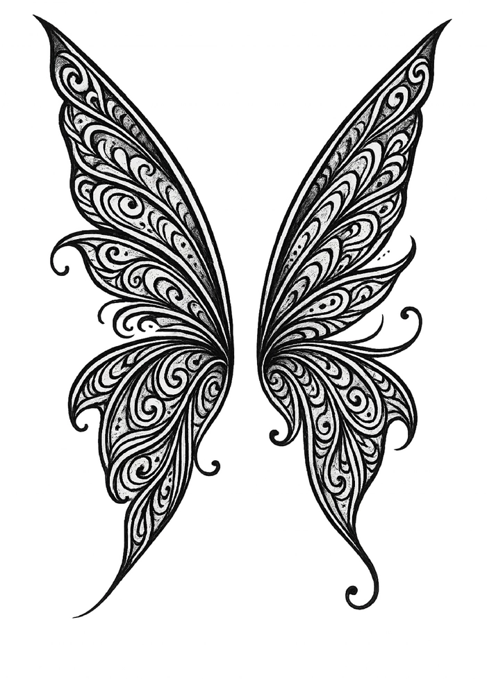 Tattoovorlage mit kunstvollen Schmetterlingsflügeln und Details