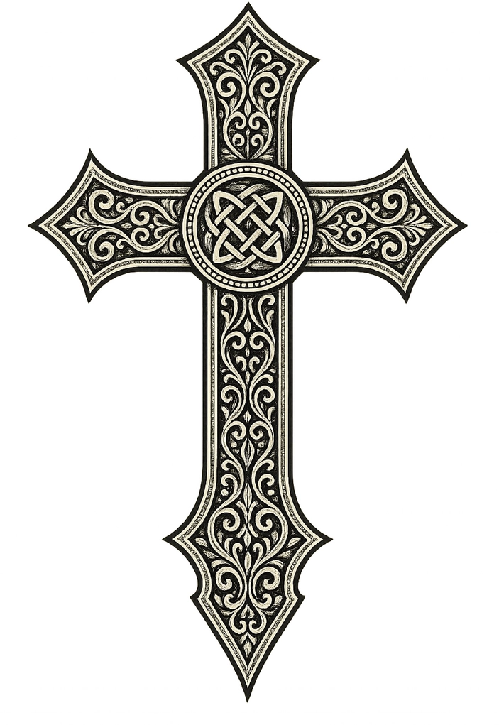 Tattoovorlage Kunstvolles Kreuz mit keltischen Mustern