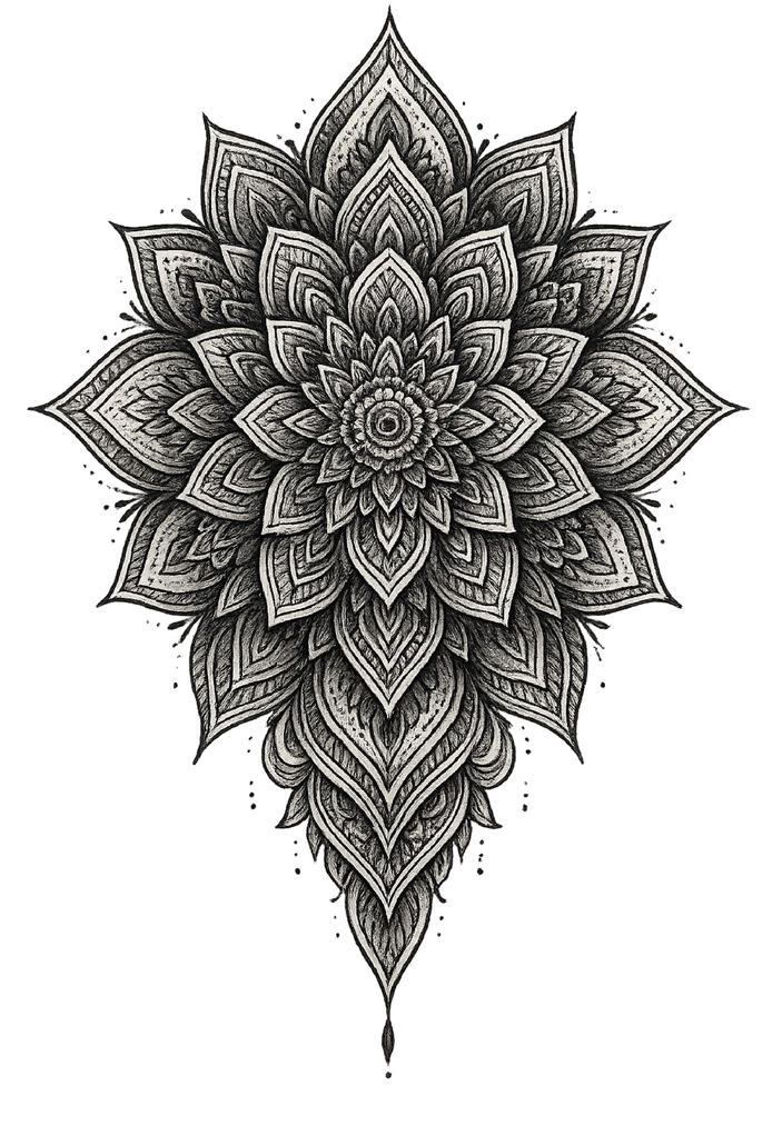Tattoovorlage kunstvolles Mandala mit floralen Details