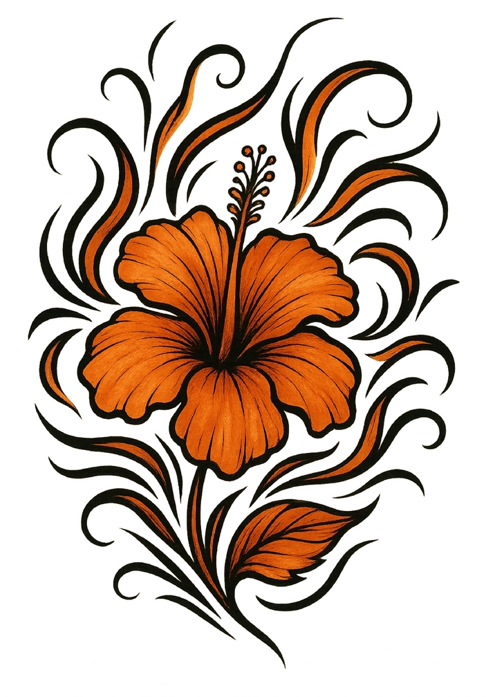 Tattoovorlage lebendiger Hibiskus mit dynamischen Linien
