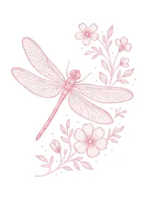 tattoovorlage-libelle-und-blumen-im-rosa-design-fuer-bauch