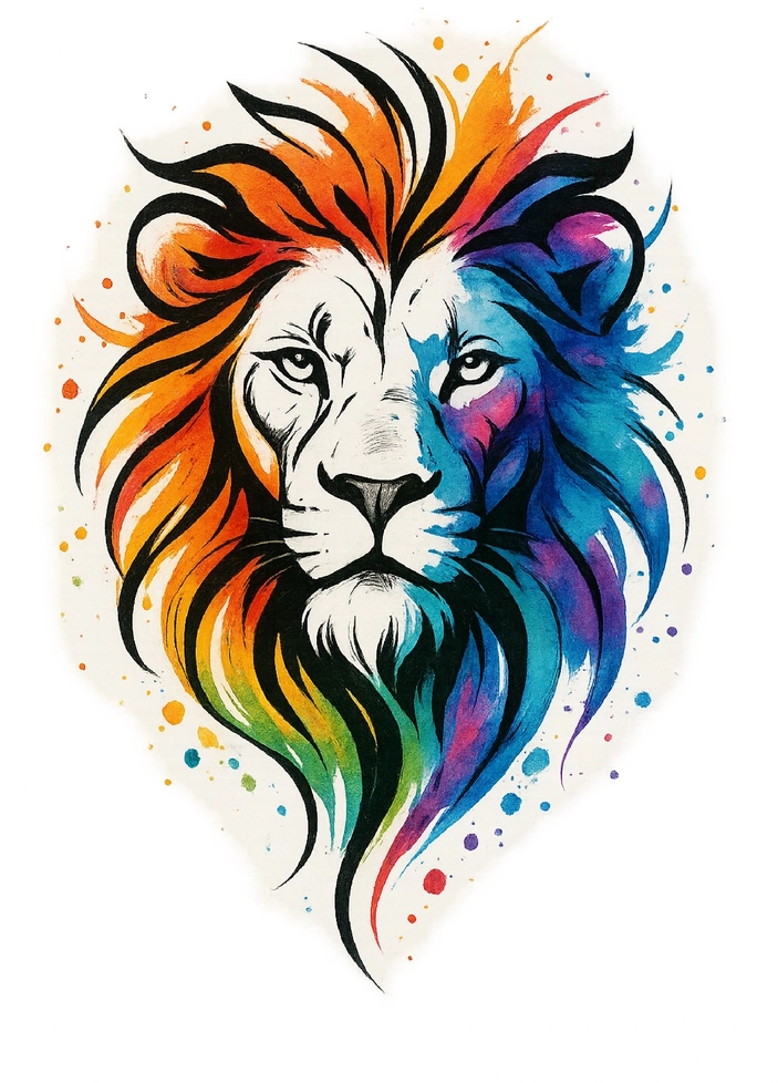 Tattoovorlage Löwe in bunten Farben