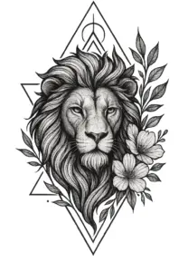 tattoovorlage-loewe-mit-floralen-elementen-fuer-die-brust