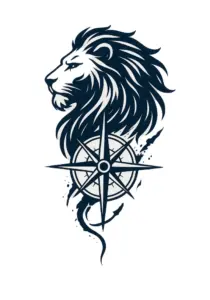 tattoovorlage-loewe-mit-kompass-symbolisiert-abenteuer