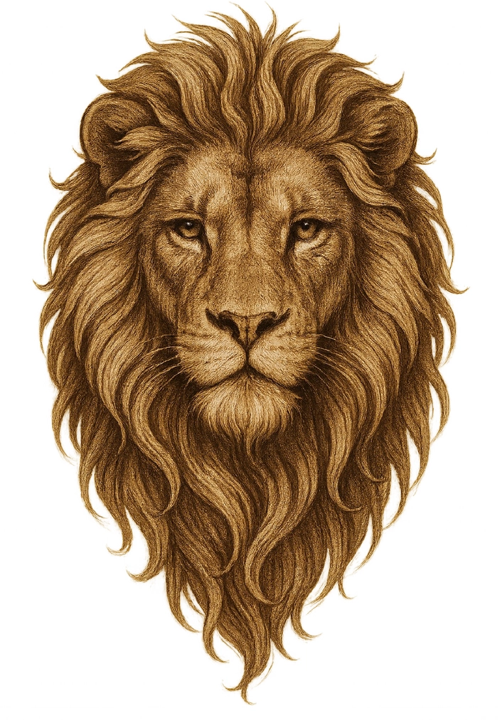 Tattoovorlage Löwe mit majestätischer Mähne und tiefen Augen