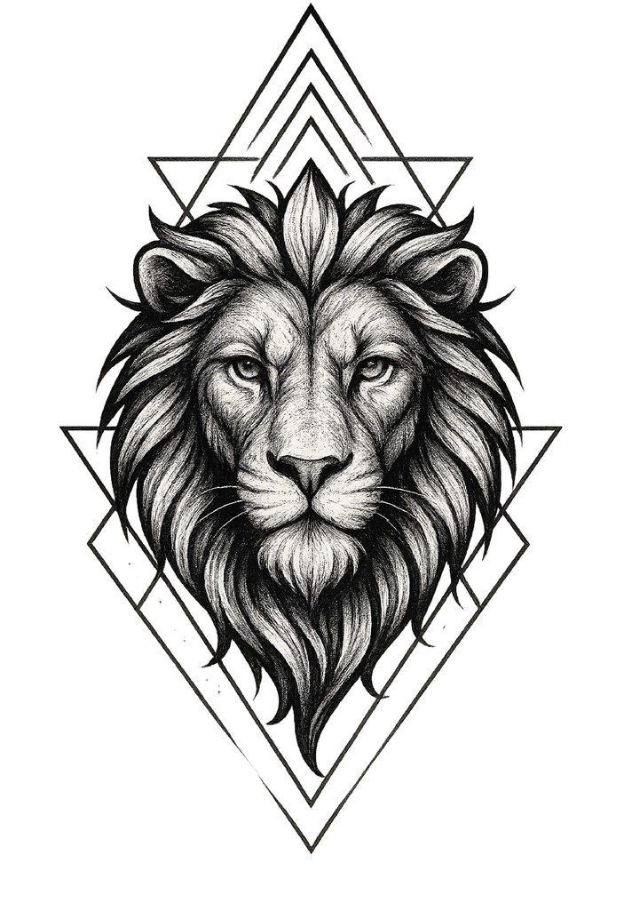 Tattoovorlage Löwenkopf mit geometrischen Formen