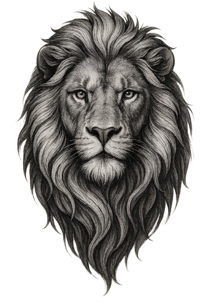 Tattoovorlage Löwenkopf mit majestätischer Mähne und intensiven Augen