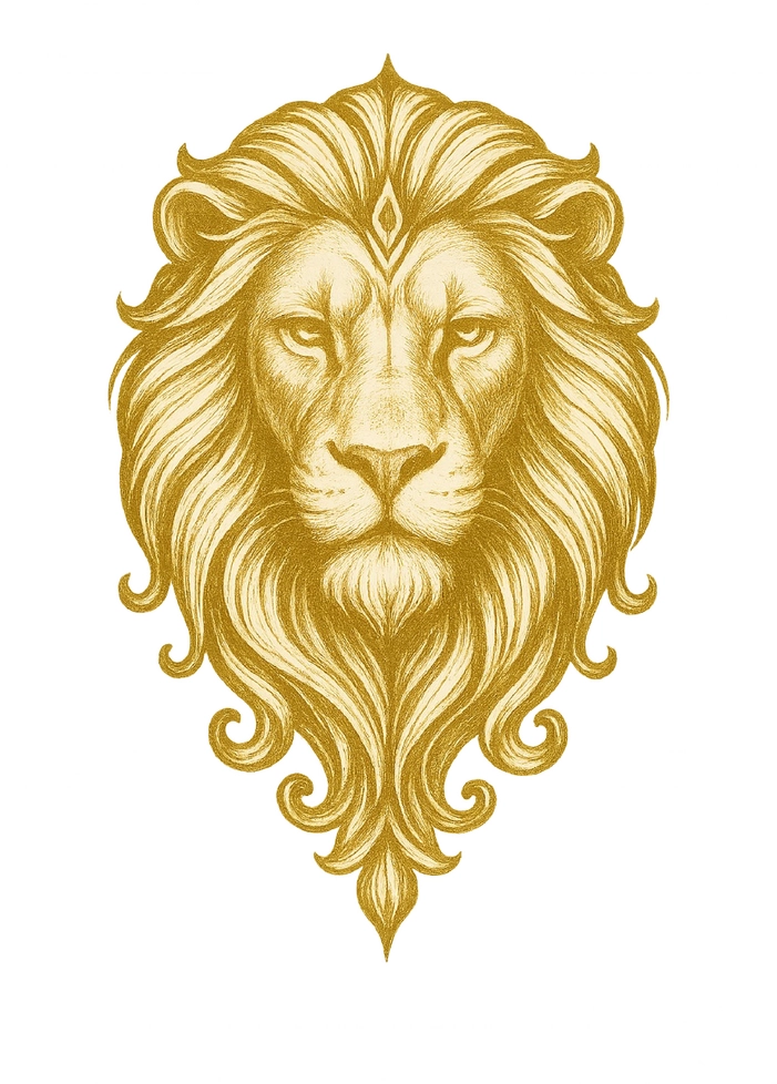 Tattoovorlage Löwenmotiv mit goldenen Akzenten