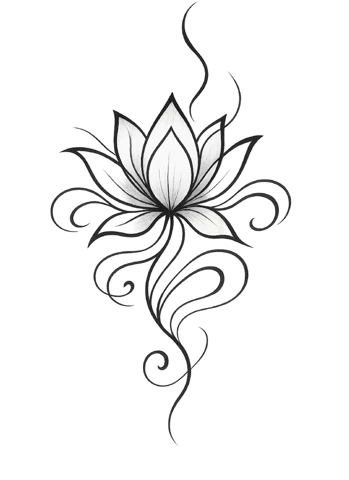 Tattoovorlage Lotusblume mit geschwungenen Linien für Frauen