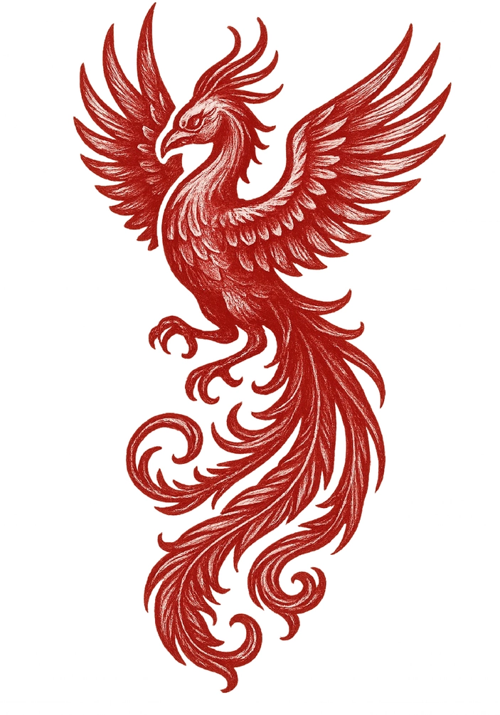 Tattoovorlage majestätischer Phoenix in roter Farbe