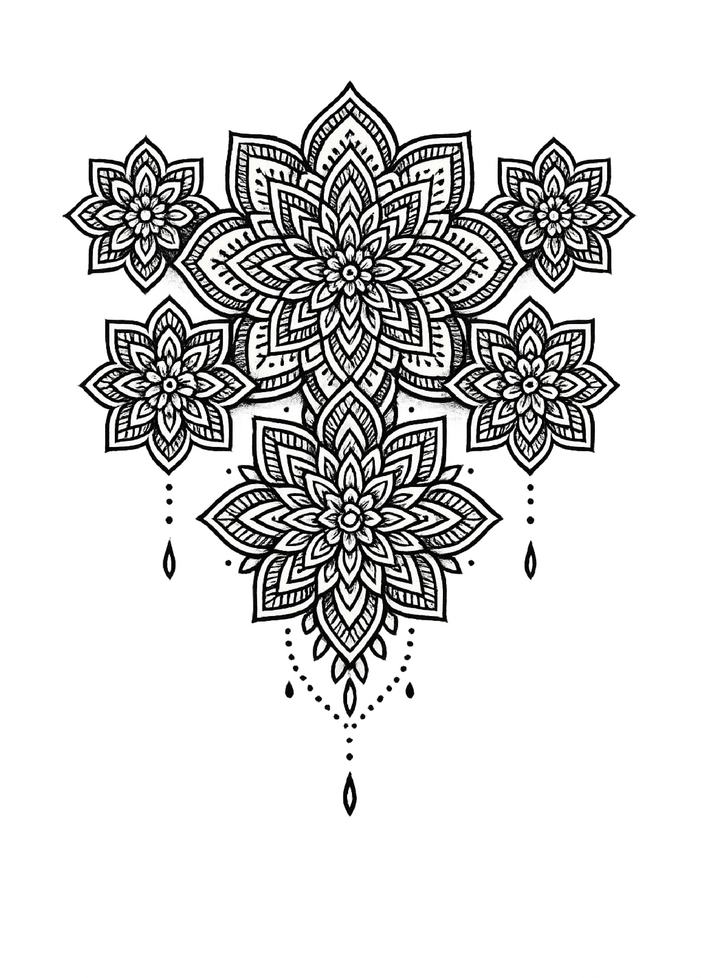 Tattoovorlage Mandala-Blüten für Steißbein