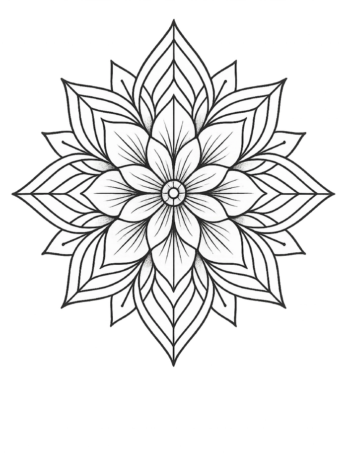Tattoovorlage Mandala-Blume mit feinen Linien für die Hand