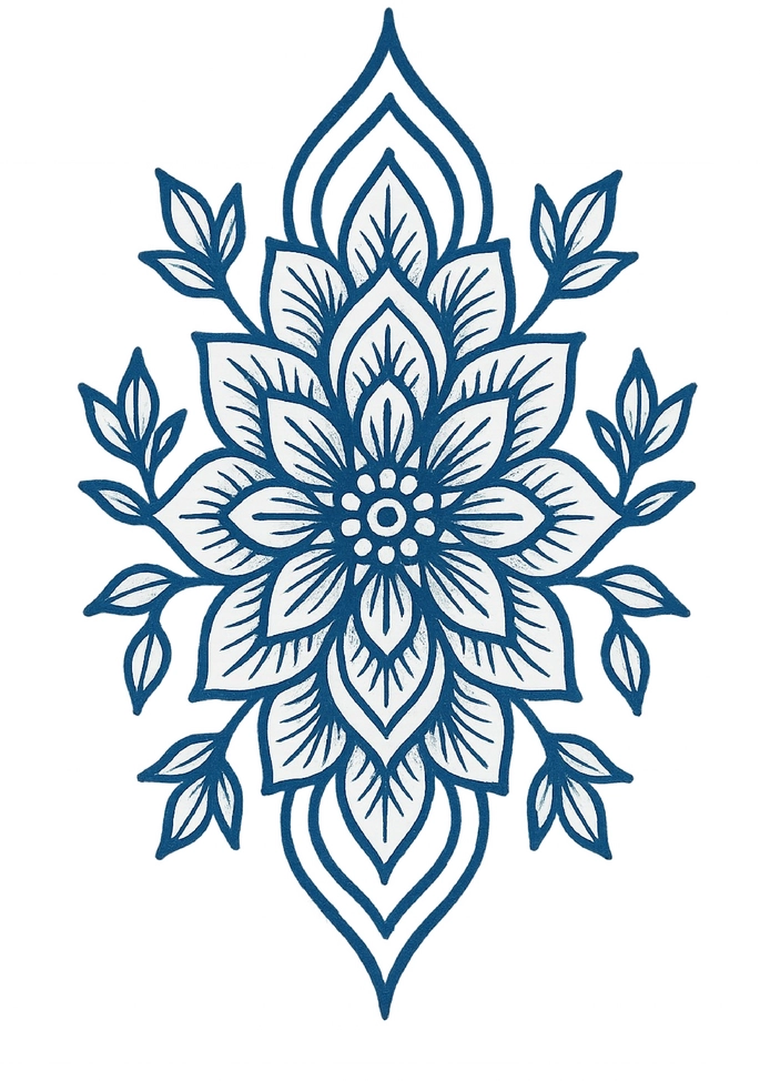 Tattoovorlage Mandala mit filigranen Blättern für Finger