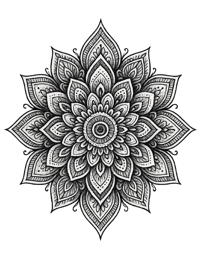 Tattoovorlage Mandala mit feinen Details und Symmetrie