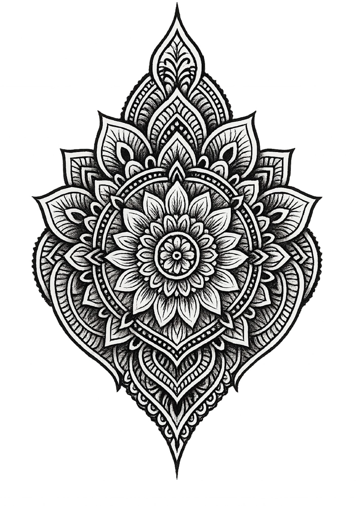 Tattoovorlage Mandala mit floralen und geometrischen Mustern
