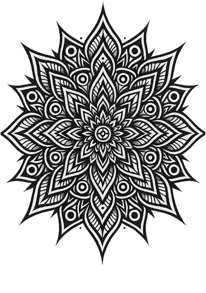 Tattoovorlage Mandala mit komplexen Formen und Details